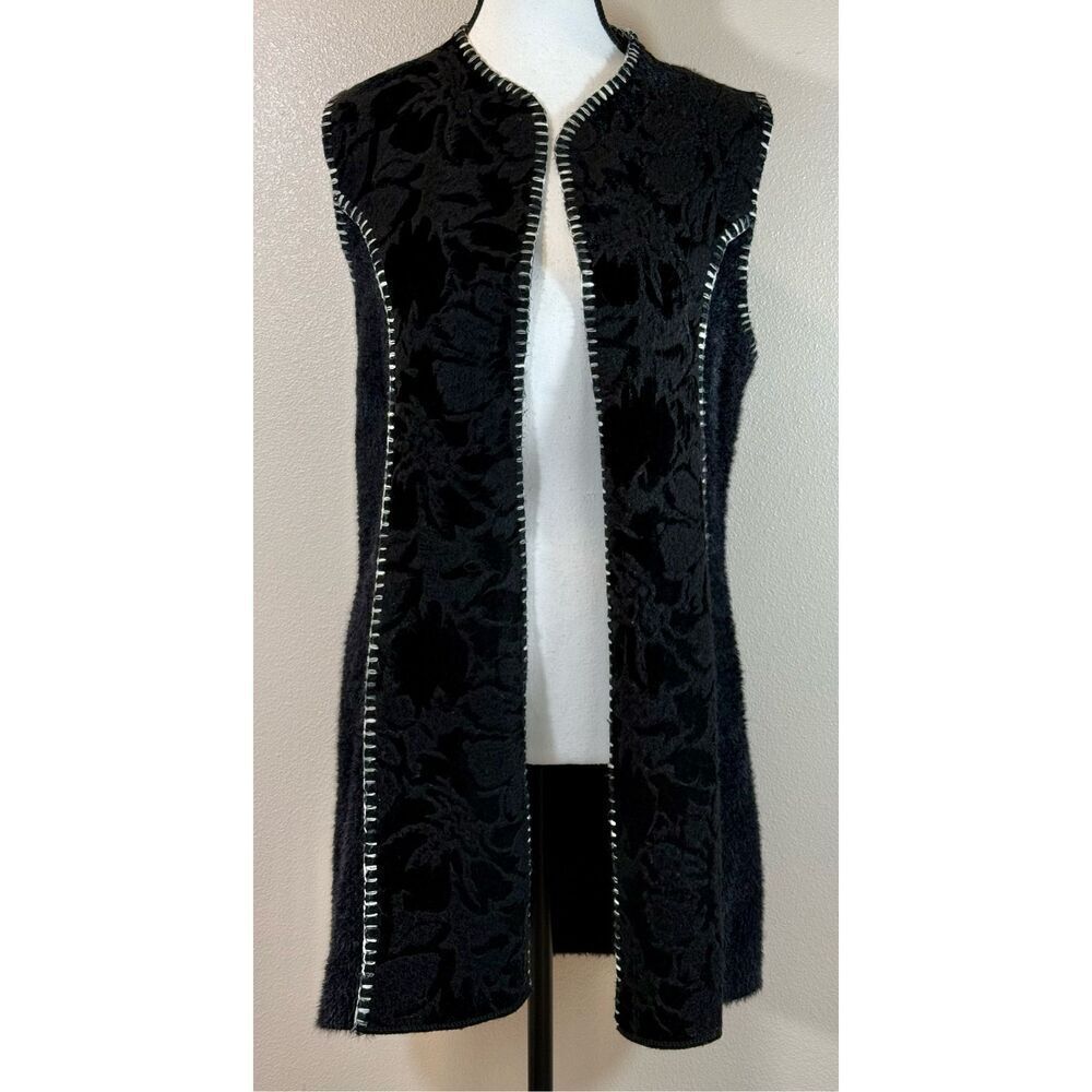 NWOT Rose+Rain Knit Faux Suede Wool Blend Midi Black Vest Women’s Small